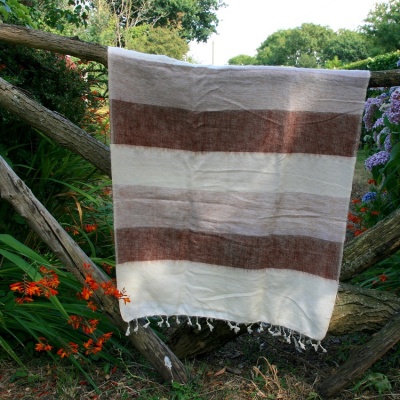 Tibetaanse omslagdoek / sjaal, naturel/bruin gestreept
